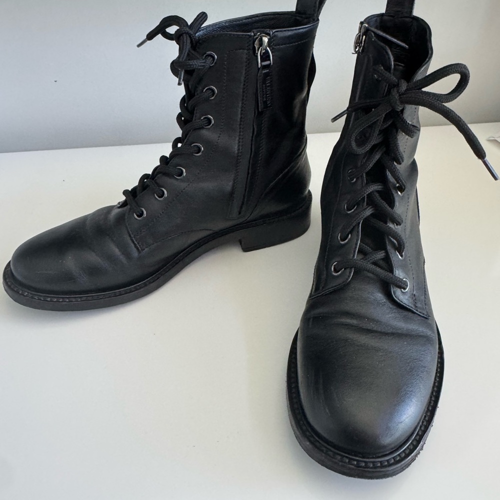 Valentino Garavani rockstud Black Leather combat Lace-Up Booties